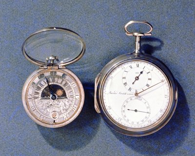 Zon- en maanklok, door J.Windmills (fl.1671-1723), ca.1700; zakchronometer, door Barraud, Londen, 1797 door J.Windmills and Barraud 1797